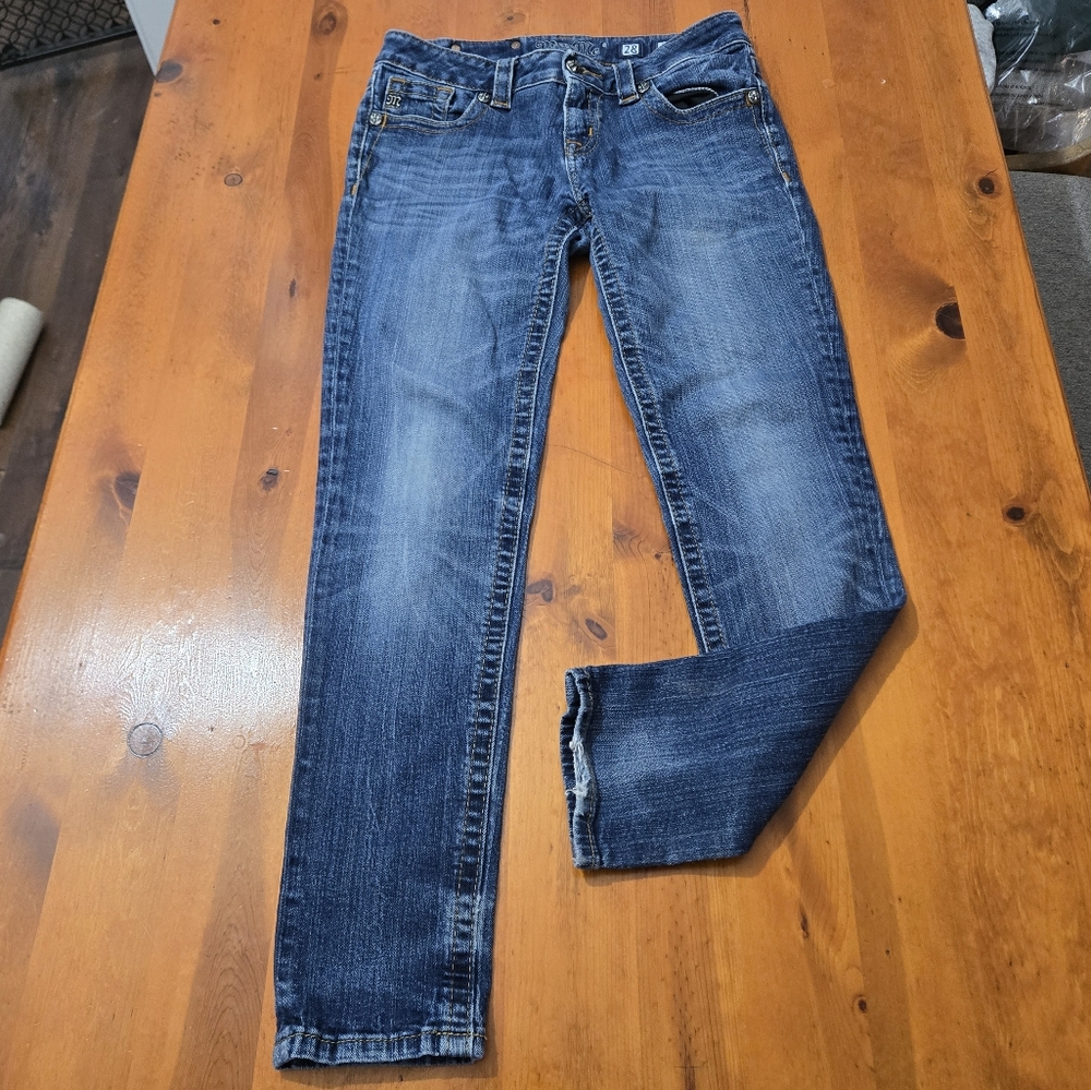 Miss Me Jeans 28 Blue Denim Skinny Ankle Mid Rise Embellished Casual Chic